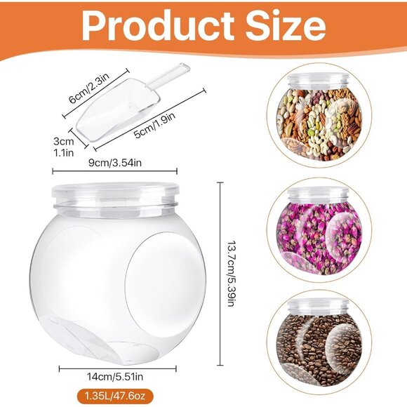 Party Time Set of 4 Plastic Rounded 47.60oz Candy Jars w/ Lids & Scoops Buffet - Picture 2 of 7